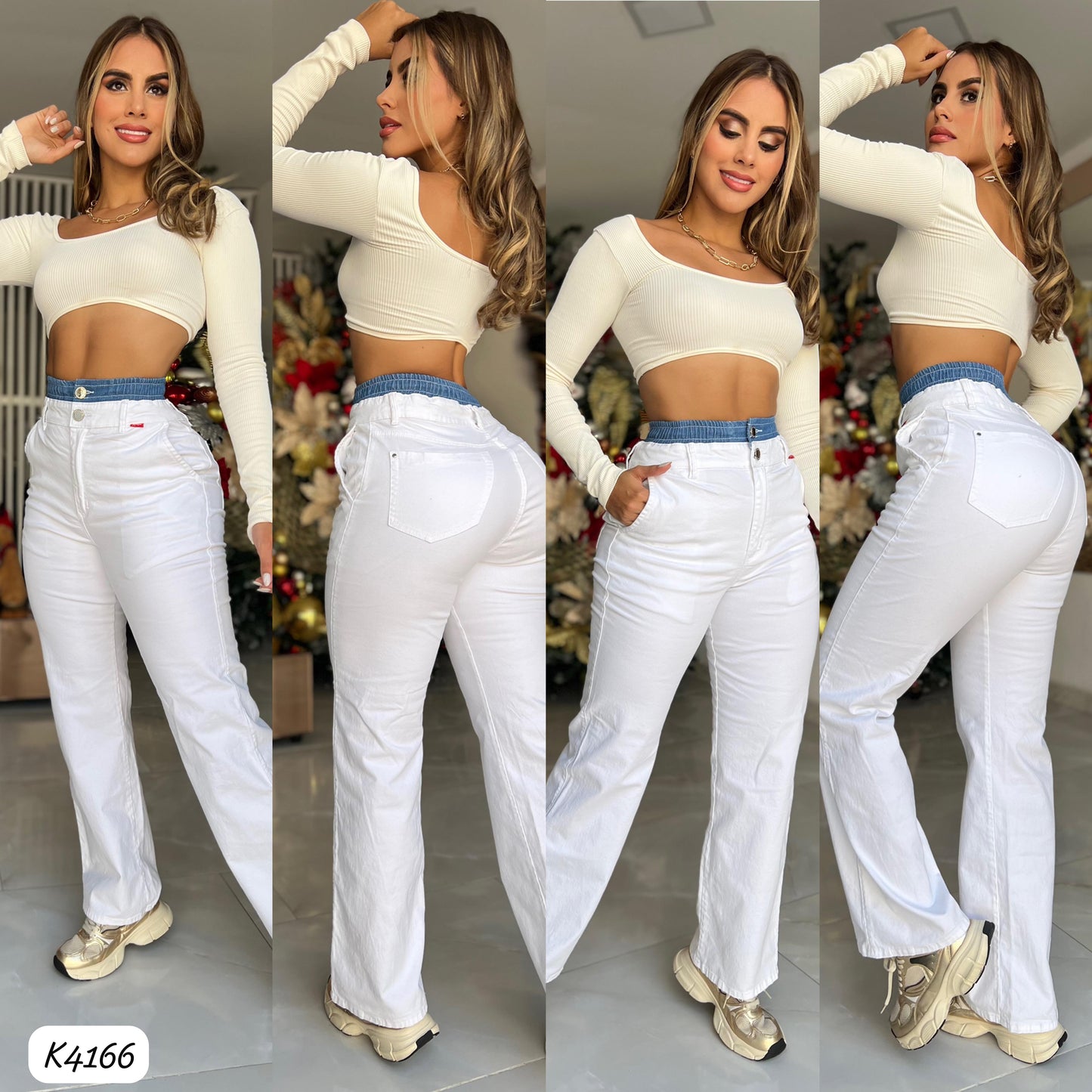 PANTALON MOM FLAT BLANCO PRETINA DENIM
